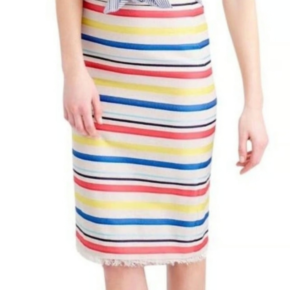J Crew Jacquard Striped Fringe Knee Length Pencil Skirt